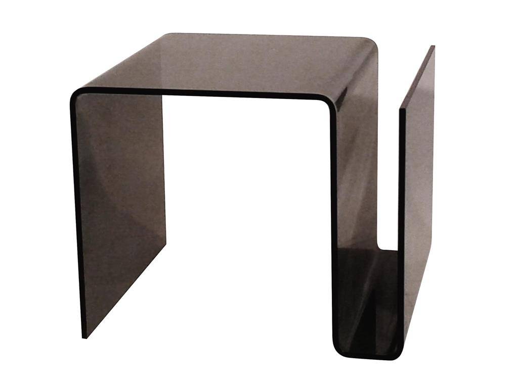 Glas-Beistelltisch / Nachttisch, Klarglas Formgebogen, Schwarz lackiert