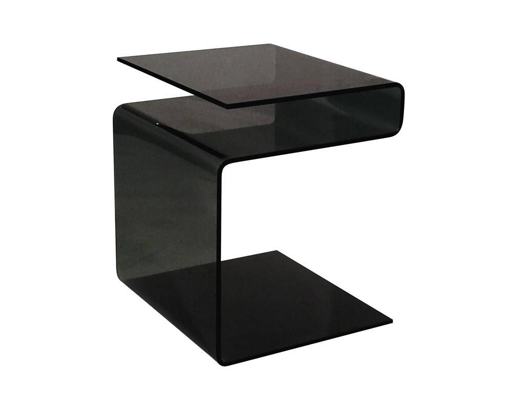 Glas-Beistelltisch / Nachttisch, Klarglas Formgebogen, Schwarz lackiert
