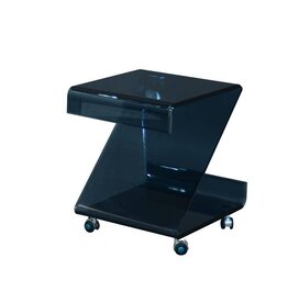 Glas-Beistelltisch auf Rollen, grau/formgebogen