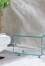 Glas-Beistelltisch mit Rollen, klar/formgebogen