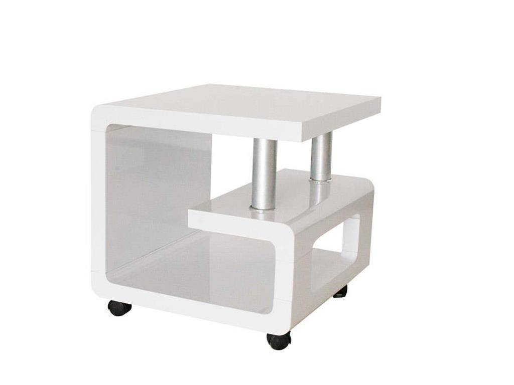 Beistelltisch / Nachttisch, MDF Hochglanz weiß