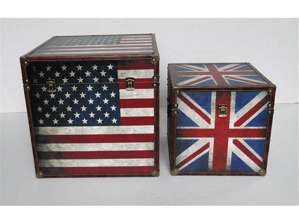 Truhe US+UK Flagge, Vintage Look