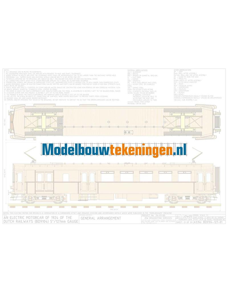 MBT Elektrischer Triebwagen NS BD9104 "Blokkendoos". Für 5"-Spur, ausgeführt in Holz - Bauzeichnung Maßstab 1 : XX (20.03.015/A)