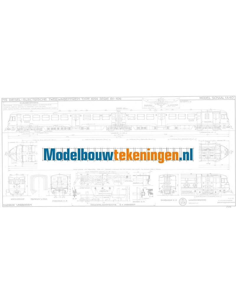 MBT NS DE 2-Wagen-Zug Typ 1954, Serie 61 - 106 "Blauer Engel" für Spur 0 - Bauzeichnung Maßstab 1 : 40 (29.04.071)