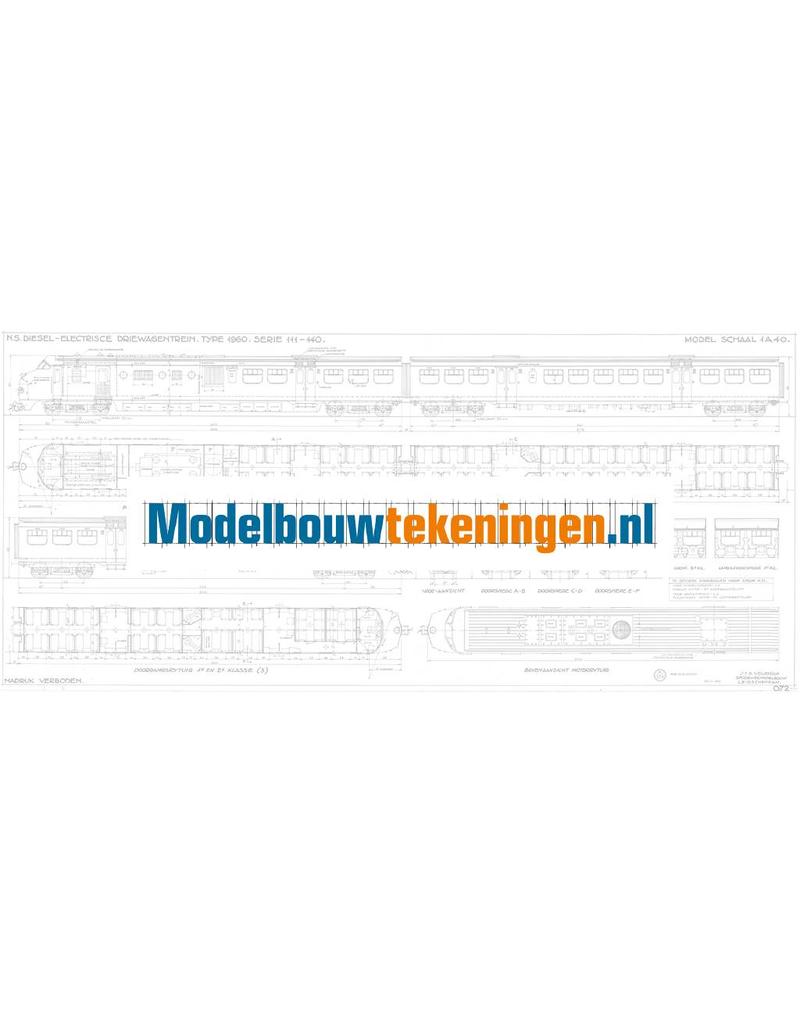 MBT NS Dieselelektrischer 3-Wagen-Triebzug Typ 1960 Serie 111 - 140 "Plan U" für Spur 0 - Bauzeichnung Maßstab 1 : 40 (29.04.072)