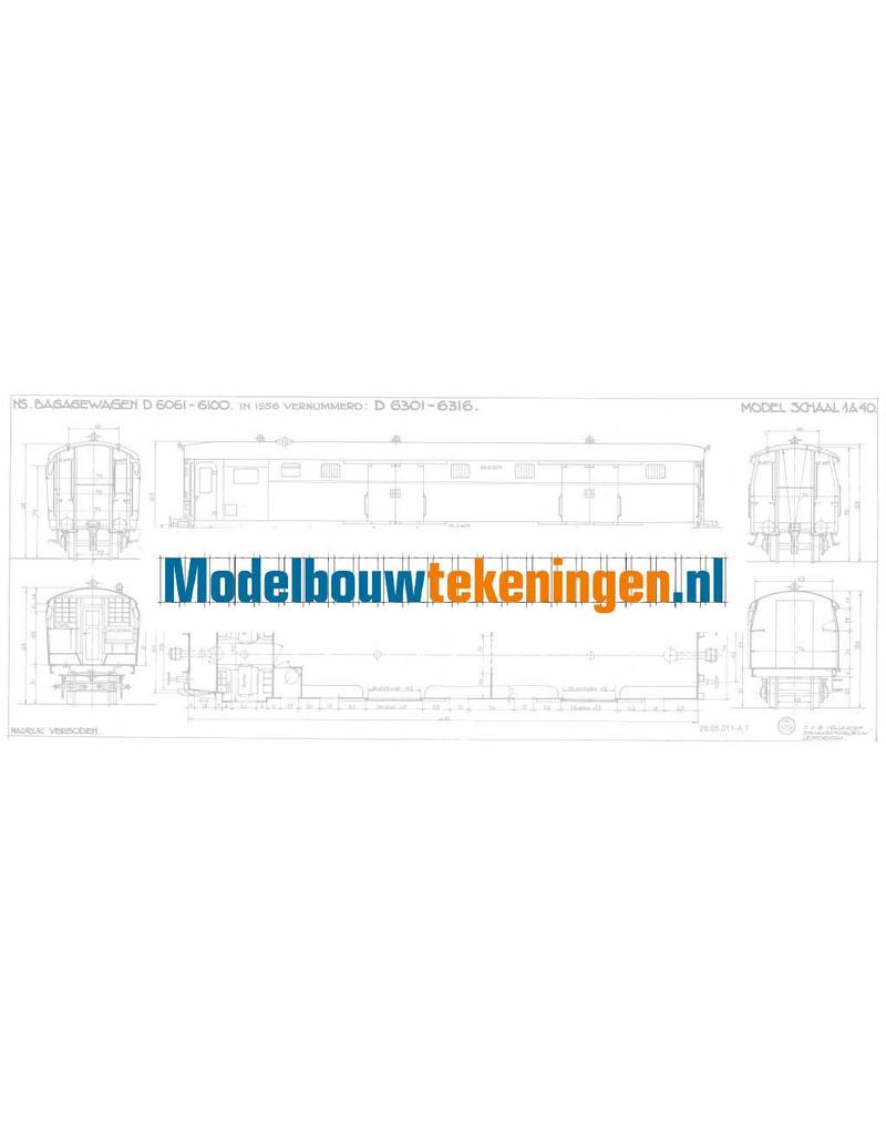MBT NS Gepäckwagen D6061 - 6100 für Spur 0 - Bauzeichnung Maßstab 1 : 40 (29.05.011)
