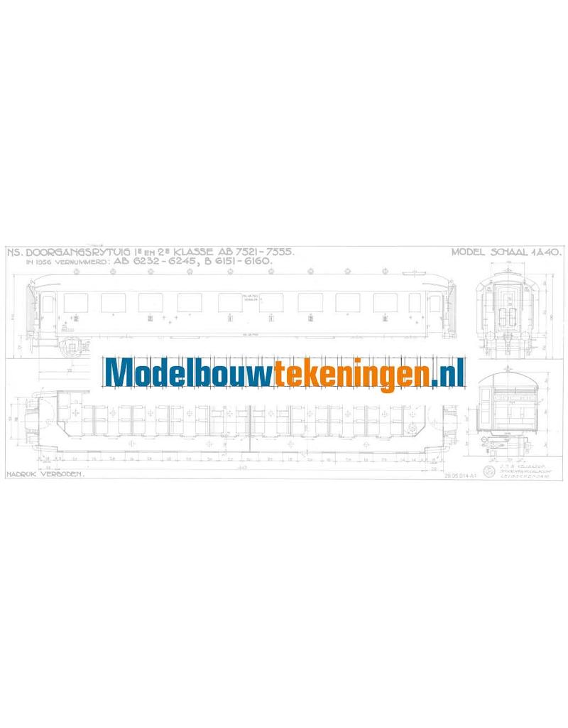 MBT NS Durchgangswagen 1., 2. und 3. Klasse ABC 7521 - 7555 für Spur 0 - Bauzeichnung Maßstab 1 : 40 (29.05.014)
