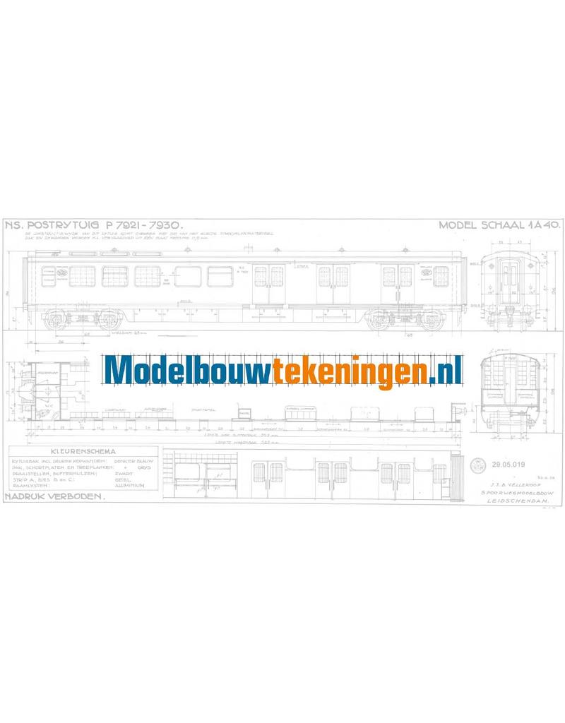 MBT NS Postrijtuig P 7921 - 7930 voor spoor 0 - Bouwtekening Schaal 1 : 40 (29.05.019)