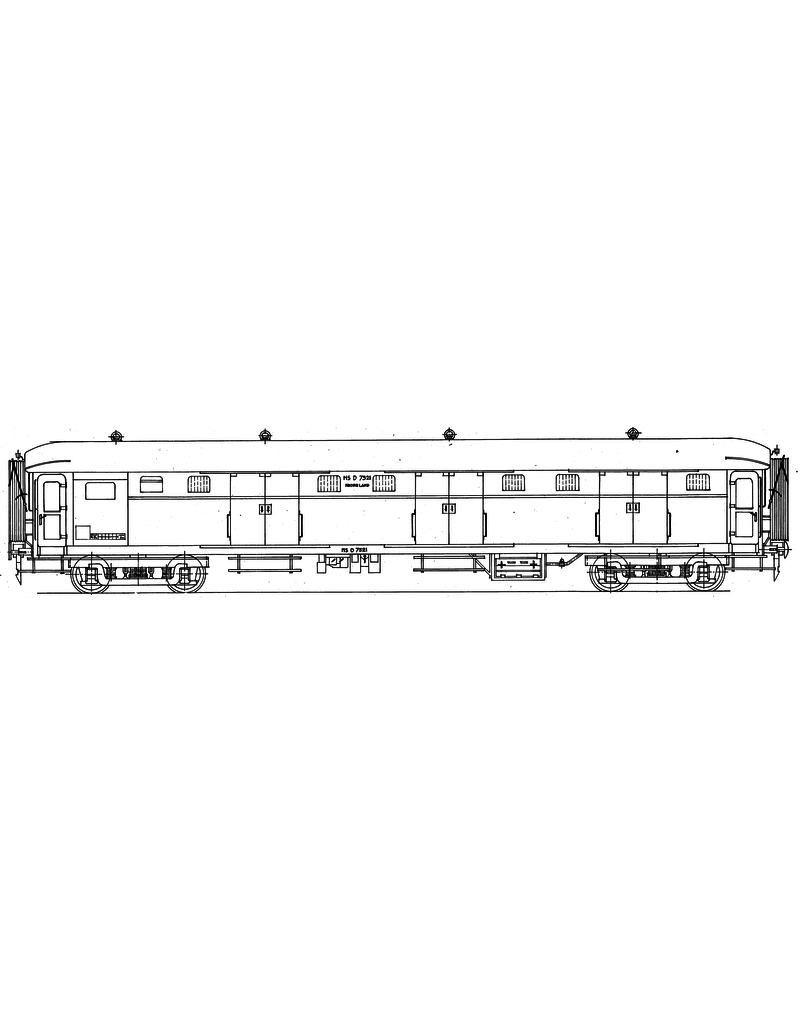 MBT NS bagagewagen D-7521 - 7525 voor spoor 0 - Bouwtekening Schaal 1 : 40 (29.05.031)