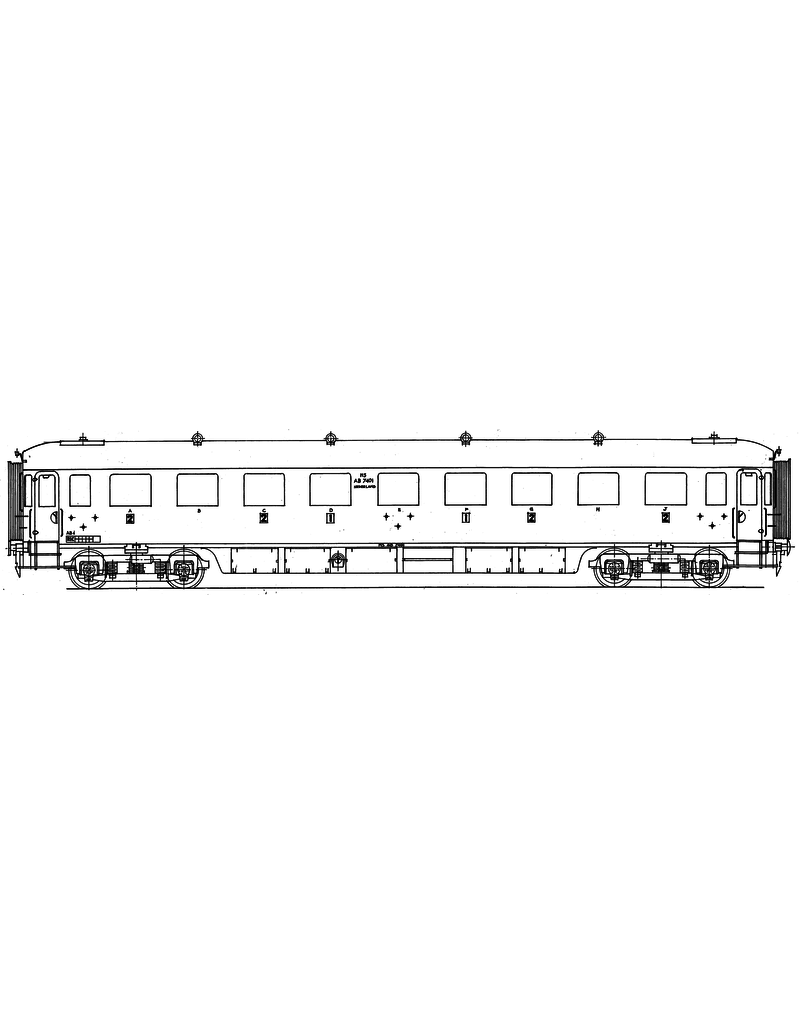 MBT NS Durchgangswagen 1. und 2. Klasse AB 7401 - 7410 für Spur 0 - Bauzeichnung Maßstab 1 : 40 (29.05.032)