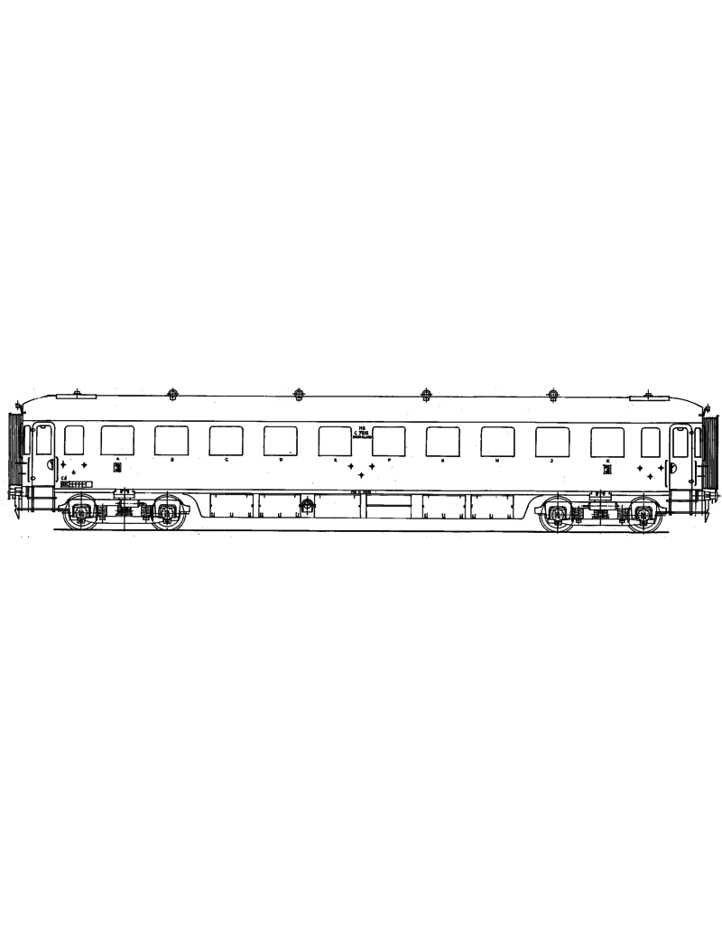 MBT 'NS Durchgangswagen 3. Klasse C 7211 - 7222 für Spur 0 - Bauzeichnung Maßstab 1 : 40 (29.05.033)