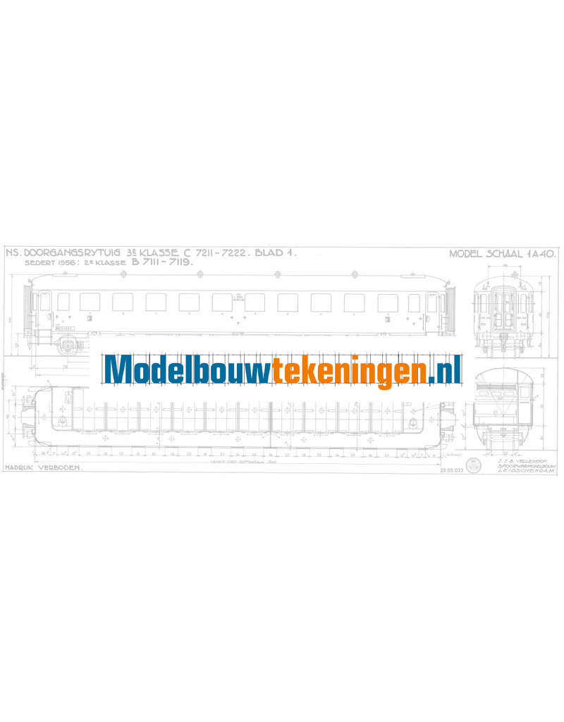 MBT 'NS Durchgangswagen 3. Klasse C 7211 - 7222 für Spur 0 - Bauzeichnung Maßstab 1 : 40 (29.05.033)
