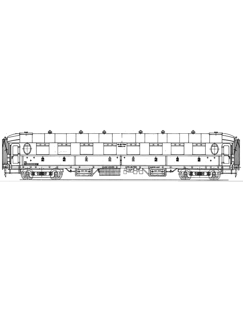 MBT NS Durchgangswagen 1. und 2. Klasse AB 7201 - 7221, umnummeriert nach 1956 für Spur 0 - Bauzeichnung Maßstab 1 : 40 (29.05.034)