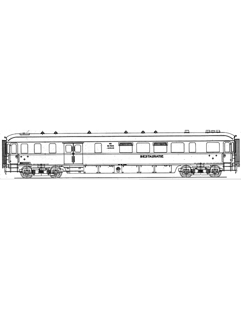 MBT NS Gepäck-/Restaurantwagen RD 7652 - 7660 für Spur 0 - Bauzeichnung Maßstab 1 : 40 (29.05.035)