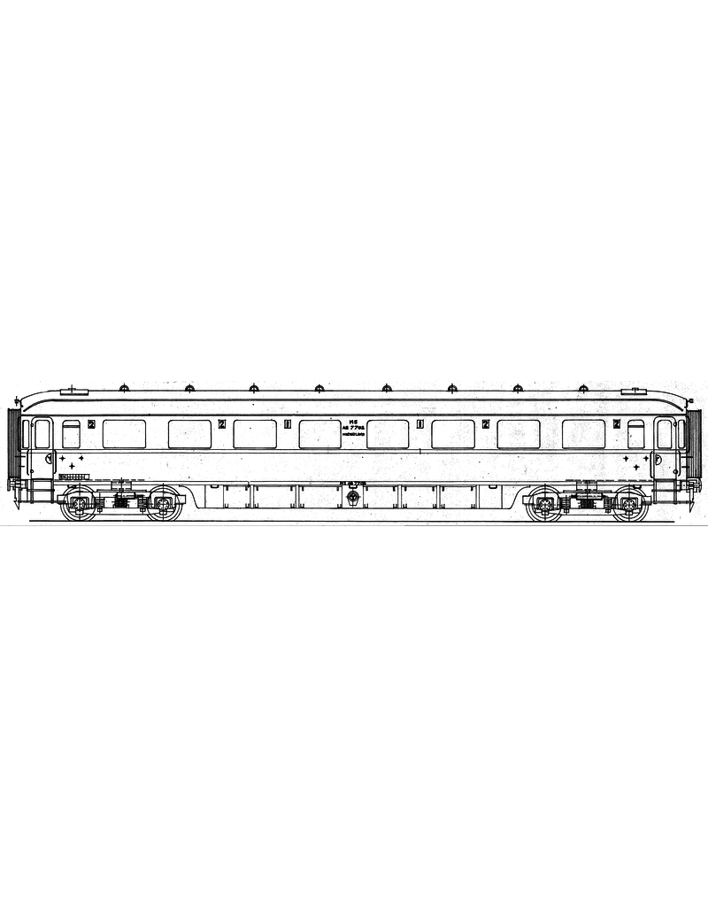 MBT NS doorgangsrijtuig 1e en 2e klasse AB 7701 - 7720, na 1956 A 7701 ,- 7720 voor spoor 0 - Bouwtekening Schaal 1 : 40 (29.05.036)