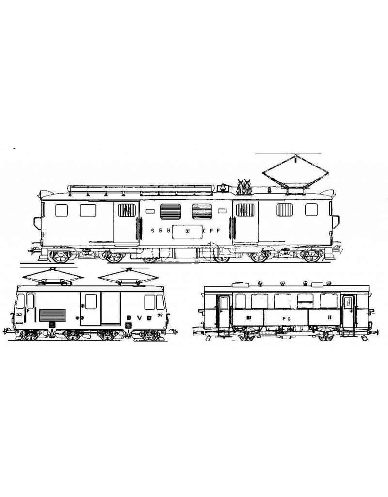 MBT 20.31.005 E-locomotief Deh 4/6 901-916; E-loc Hge 4/4 31-32 BVB; rijtuig Abhm 2/2 21,22