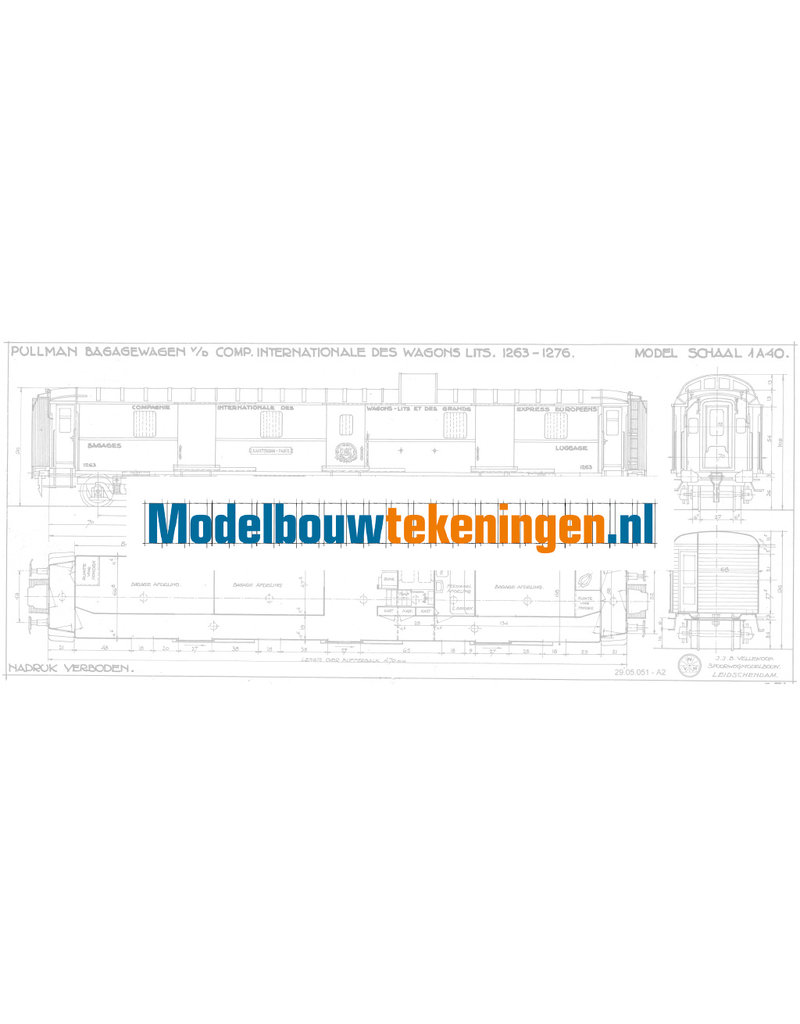 MBT Pullman Gepäckwagen Cie Inern des Wagon Lits 1263 - 1276 - Bauzeichnung Maßstab 1 : 40 (29.05.051)