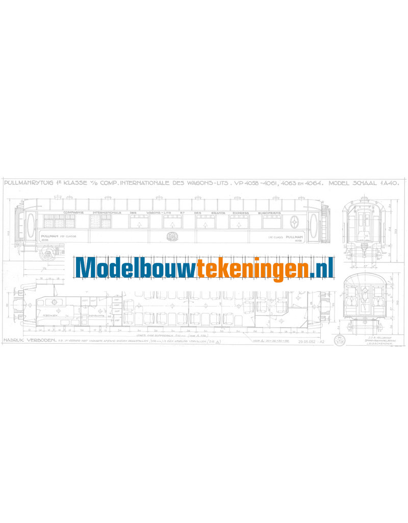MBT Pullanrijtuig 1e kl Cie Int des Wagon Lits VP4058 - 4061, 4063 en 4064 - Bouwtekening Schaal 1 : 40 (29.05.052)
