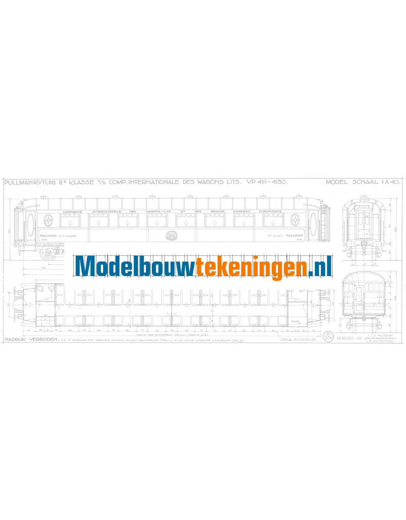 MBT Pullmanwagen 2. Kl. Cie Intern des Wagon Lits VP 4111 - 4130 - Bauzeichnung Maßstab 1 : 40 (29.05.053)