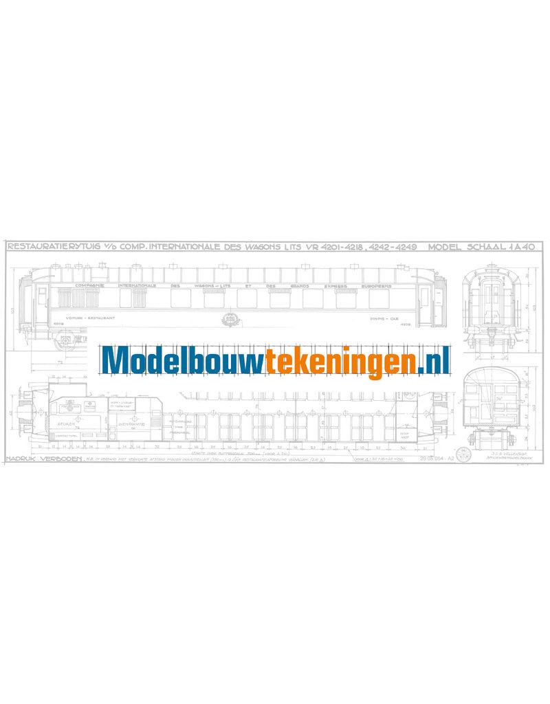MBT Speisewagen Cie Intern des Wagon Lits VR 4201 - 4218 - Bauzeichnung Maßstab 1 : 40 (29.05.054)