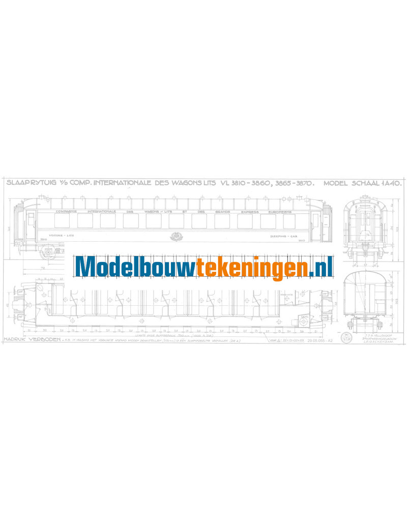 MBT Ligrijtuig Cie Intern des Wagon Lits VL 3810 - 3860 - Bouwtekening Schaal 1 : 40 (29.05.055)