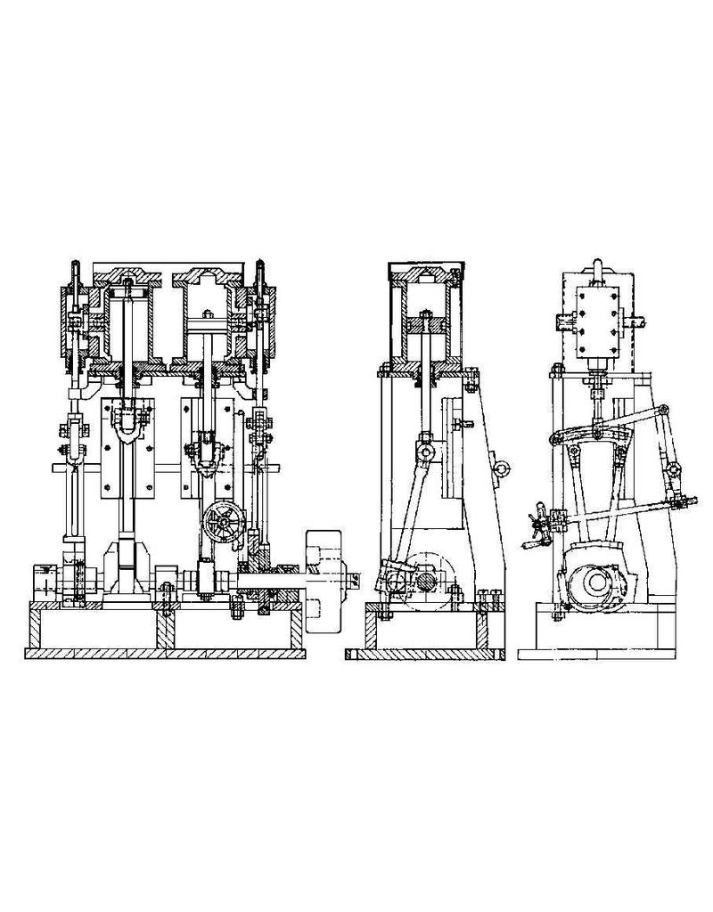 MBT Dampfanlage, stehende 1- und 2-Zylindermaschine mit Kessel und Hilfsausrüstung - Bauzeichnung Maßstab 1 : N/A (60.01.008)