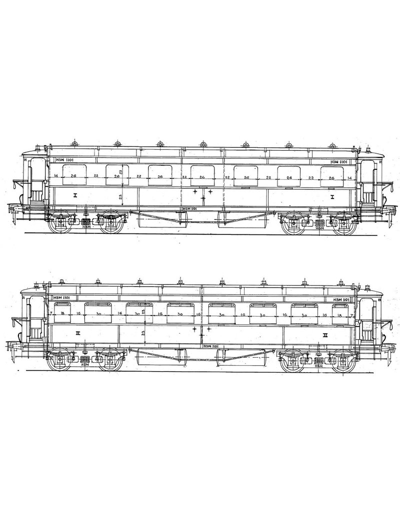 MBT 29.05.132.2 HSM Doorgangsrijtuig 1e klasse 1101-1104 (NS C 8018-8021) en 2e klasse 1101-1105 (NS 8001-8--5 spoor 0)