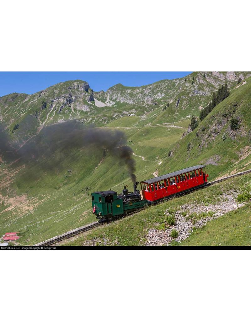 NVM 20.30.002 tandradlocomotief H 1-4 met rijtuig C21 - Brienz-Rothorn-Bahn voor spoor H0