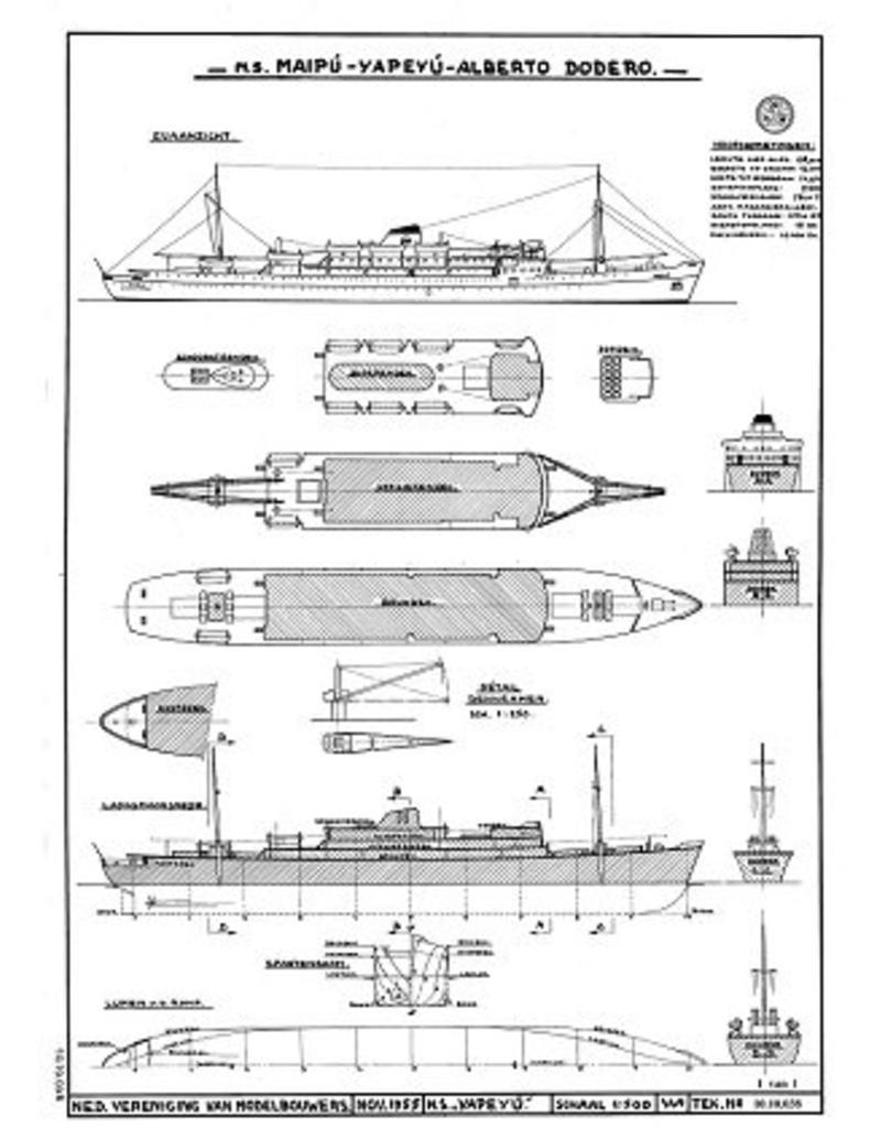 MBT Passenger ship ms "Yapeyu" (1951), "Alberto Dodero", "Maipu" - Flota Arg. De Nav. Ultramar - Building Drawing Scale 1 : 500 (10.10.038)