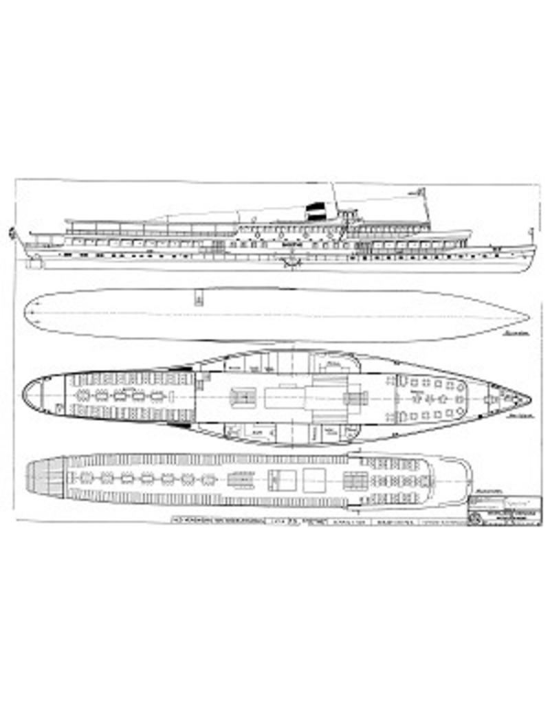 MBT Rhine paddle steamer passenger ship ss "Goethe" (1913), after extension (1949) - Köln Düsseldorfer GmbH - Construction Drawing Scale 1 : 100 (10.15.005)