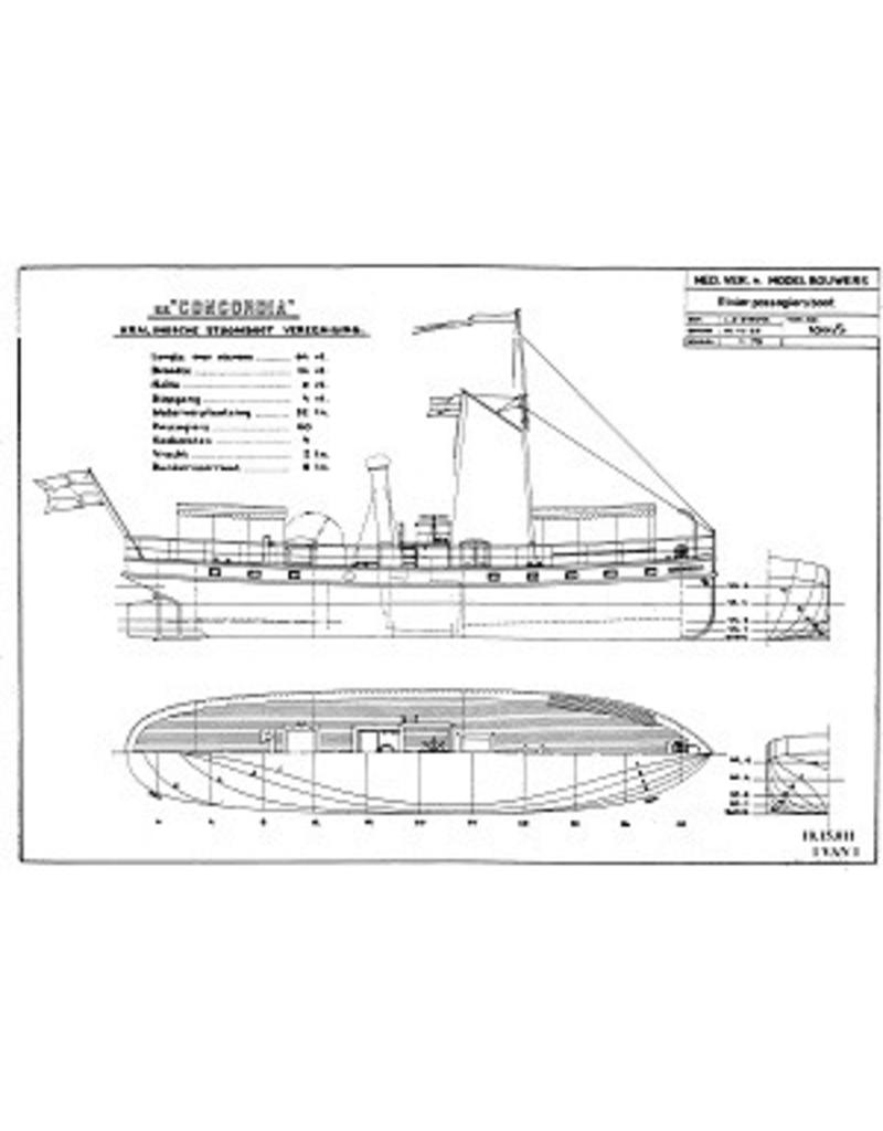 MBT Rivierpassagierschip ss "Concordia" (1878) - Kralingse Stoomboot Vereeniging - Bouwtekening Schaal 1 : 75 (10.15.011)