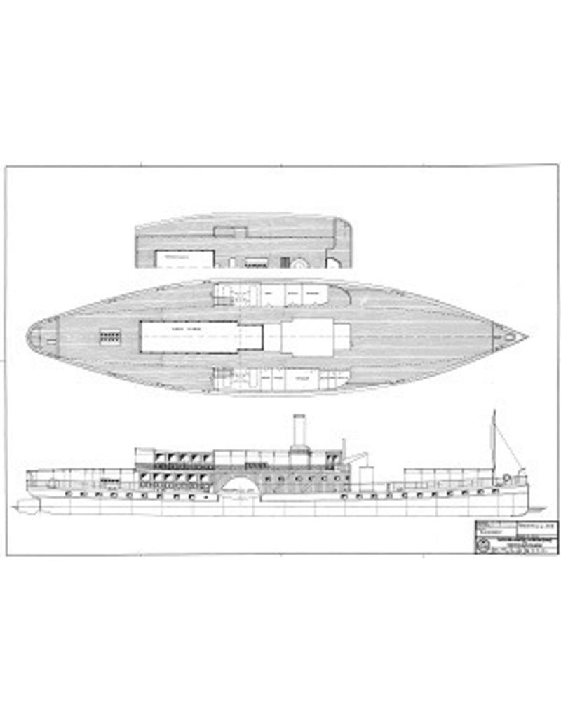 MBT Passagiersraderboot ss "Reederij op de Lek 6" (1911) - Stoomboot-Reederij op de Lek - Bouwtekening Schaal 1 : 75 (10.15.014)