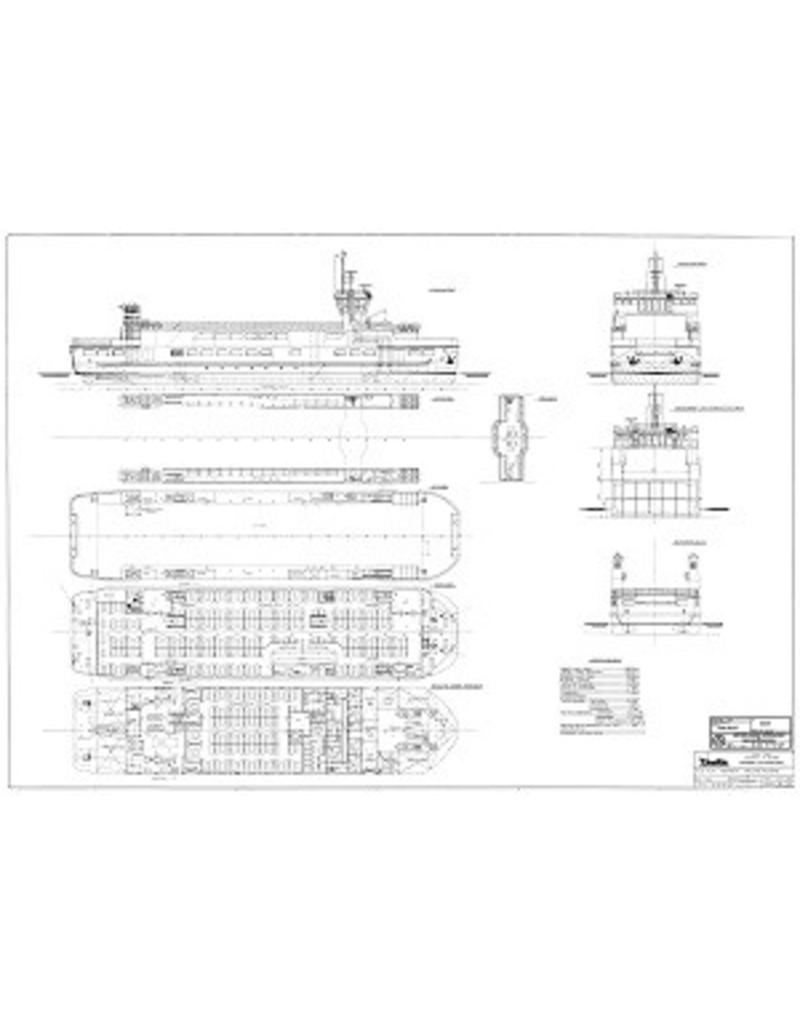 MBT Veerboot ms "Sier" (1985) -Rederij Wagenborg; na 1995 "Rottum" - Bouwtekening Schaal 1 : 100 (10.15.021)