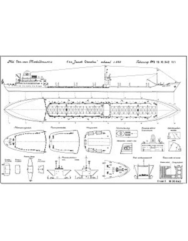 MBT Ertstanker ms "Jacob Verolme" (1957) - Ned.Erts Tanker Mij. - Bouwtekening Schaal 1 : 500 (10.20.042)