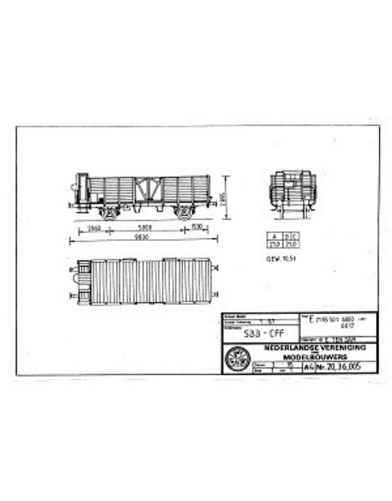 MBT 20.36.005 open goederenwagen E 2185.001 6000-6017 SBB-CFF voor spoor H0