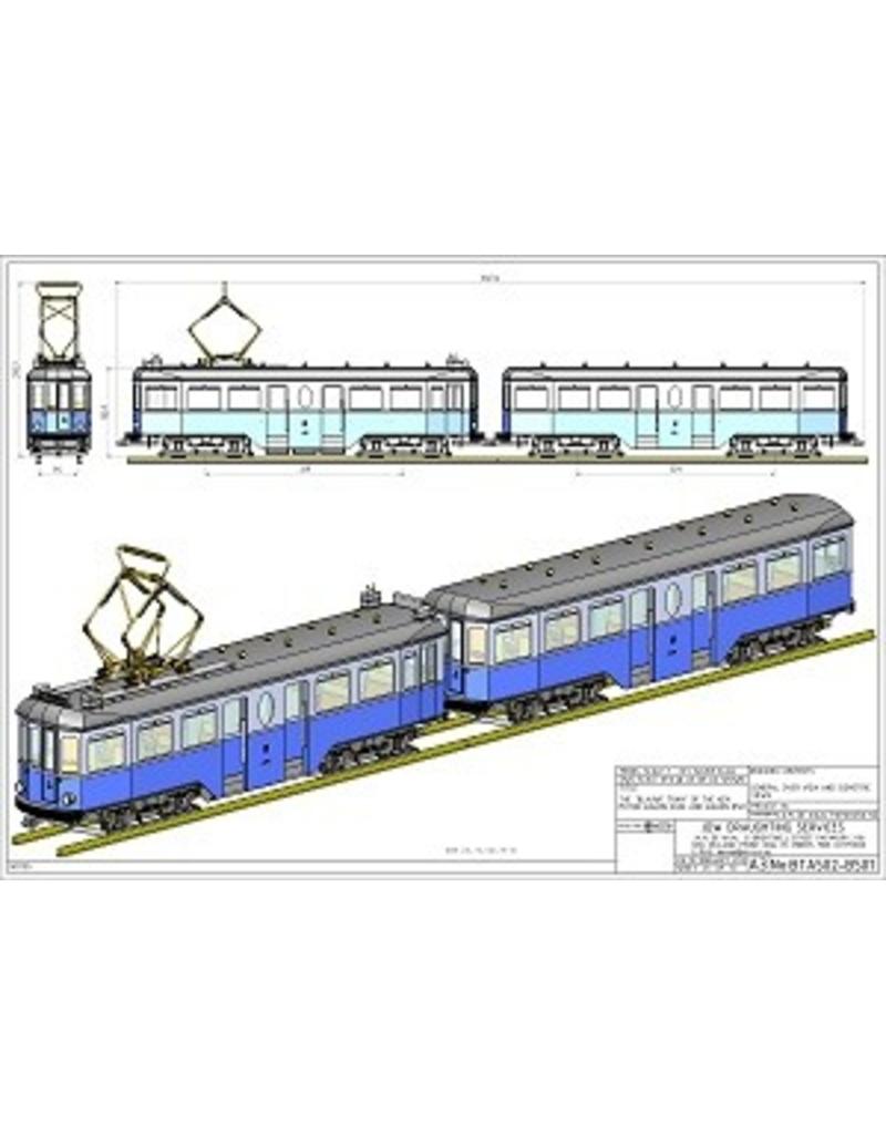 MBT 20.73.041/B NZH motorrijtuig A 502 en aanhangrijtuig B 501 (Blauwe tram) voor 2,5" spoor
