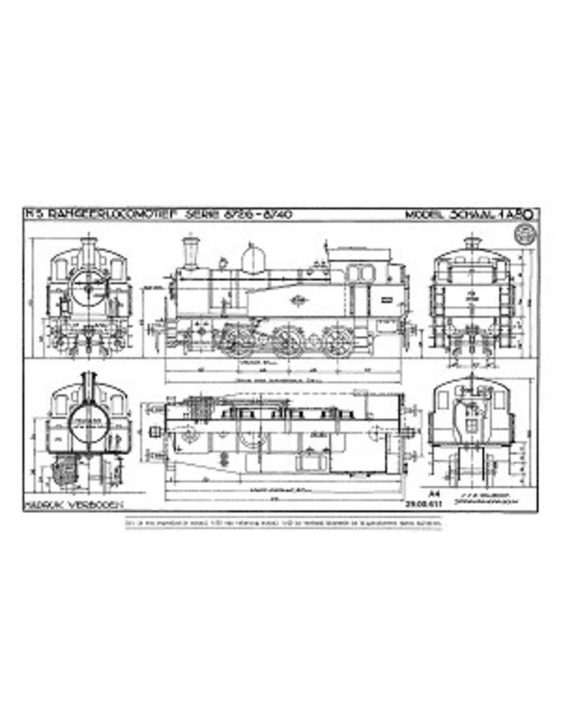 MBT Stoomlocomotief NS 8726 - 8740 - Bouwtekening Schaal 1 : 40 (29.00.611)