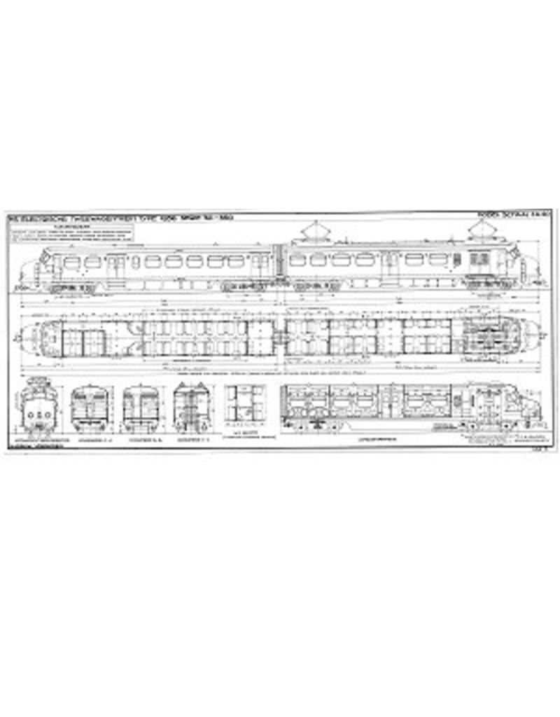 MBT NS Elektr. 3-teiliger Triebzug Baureihe 321-350 von 1956; Benelux 2-teiliger Triebzug NS 1201-1208 (Hondekop) - Bauzeichnung Maßstab 1 : 40 (29.03.064)