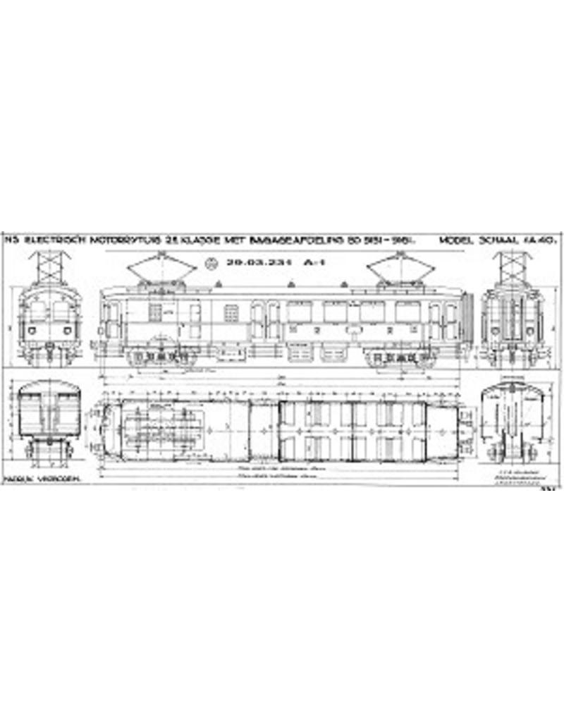 MBT El. motorrijtuig 2e klasse met bagage afdeling BD 9151-9161 voor Spoor 0 - Bouwtekening Schaal 1 : 40 (29.03.231)