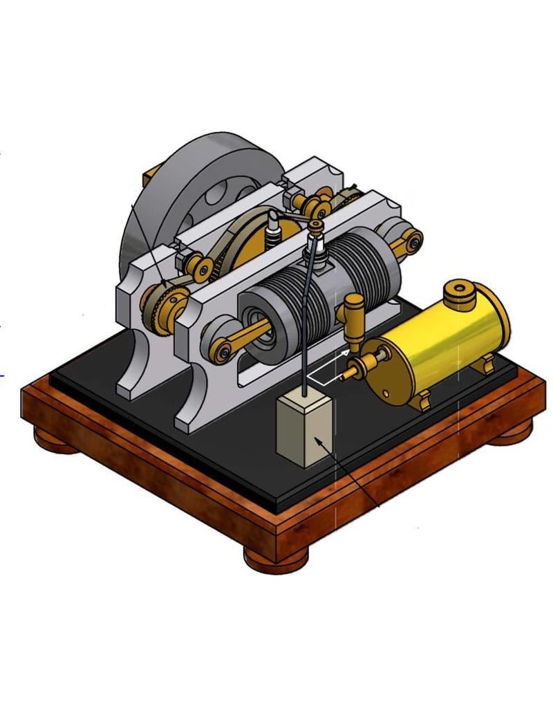 MBT 1-Zylinder Duo-4-Takt-Motor mit gegenläufigen Kolben, Metallzylinder und Drehschieber - Bauzeichnung Maßstab 1 : XX (60.10.023)