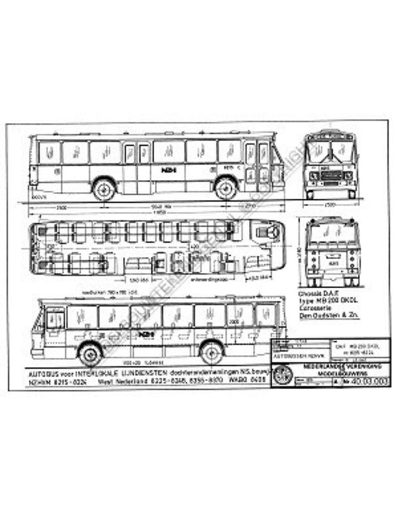 MBT DAF M.B. 200 DKDL 8215-8224 in NZH uitvoering - Bouwtekening Schaal 1 : 45 (40.03.003)
