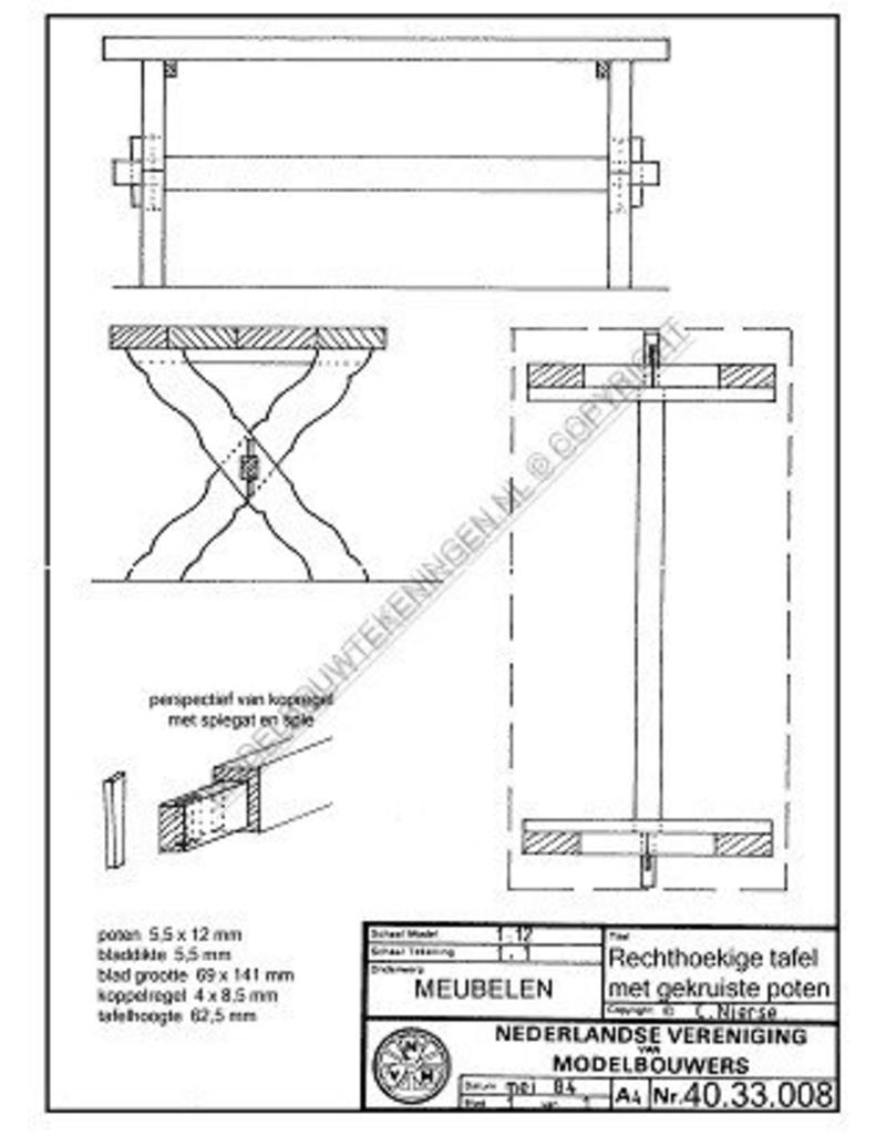 NVM 40.33.008 rechthoekige tafel met kruispoten