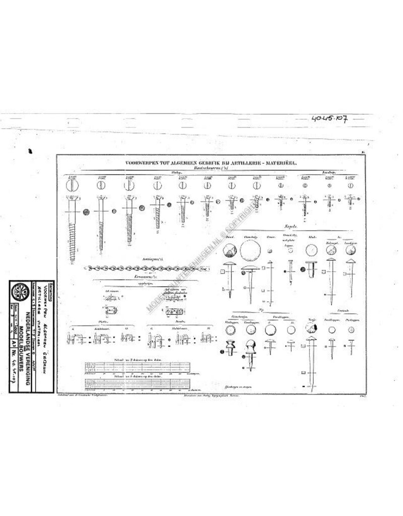 MBT Voorwerpen artilleriegebruik - Bouwtekening Schaal 1 : N/A (40.45.107)