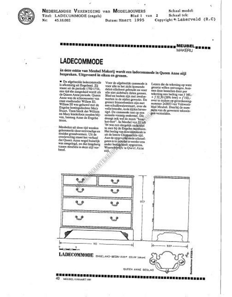 MBT Engelse ladecommode - Bouwtekening Schaal 1 : N/A (45.18.002)