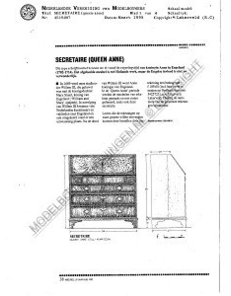MBT Queen Anne secretaire - Bouwtekening Schaal 1 : N/A (45.19.007)