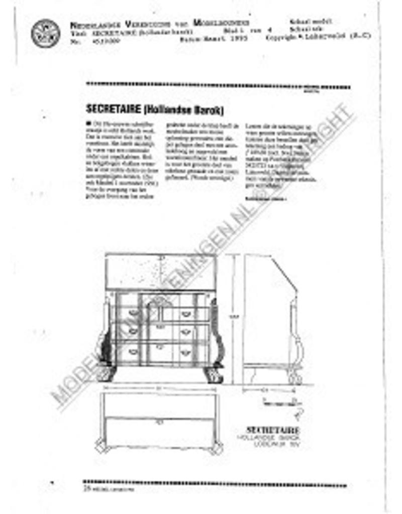 MBT Hollandse barok secretaire - Bouwtekening Schaal 1 : N/A (45.19.009)