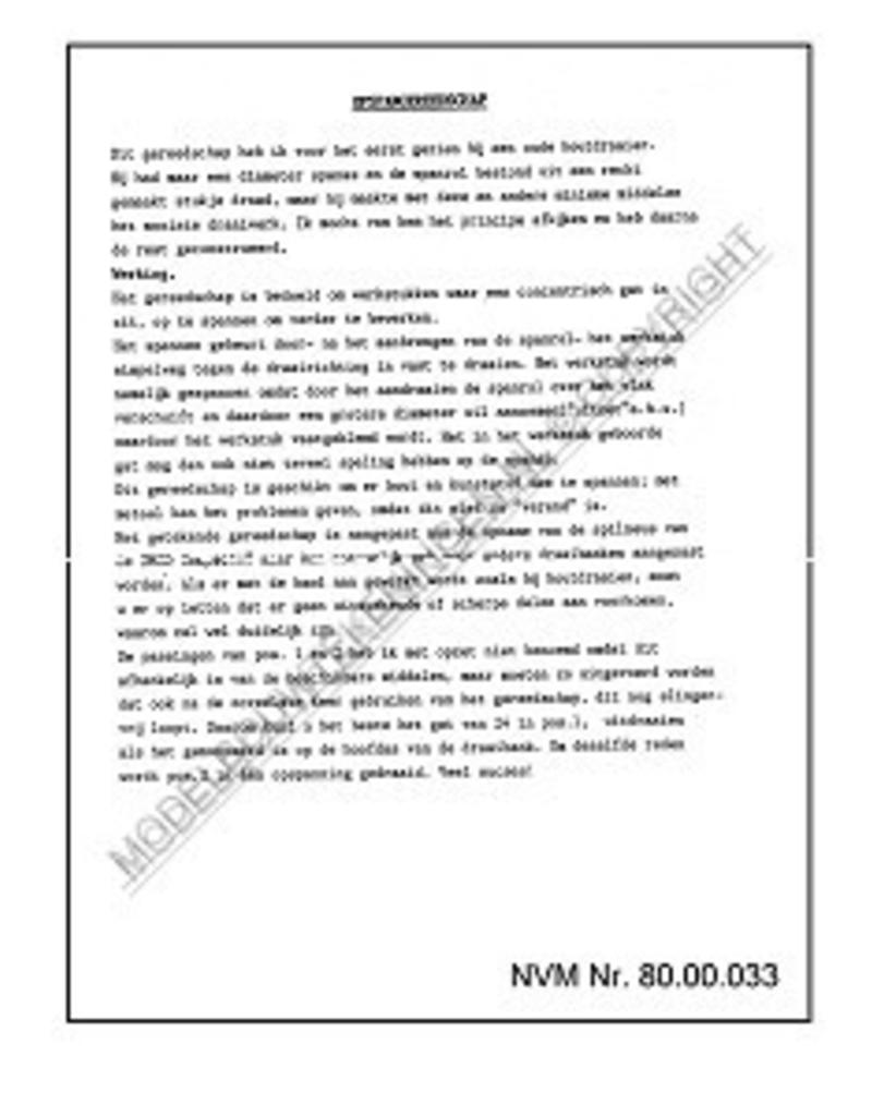 MBT Opspangereedschap - Bouwtekening Schaal 1 : XX (80.00.033)