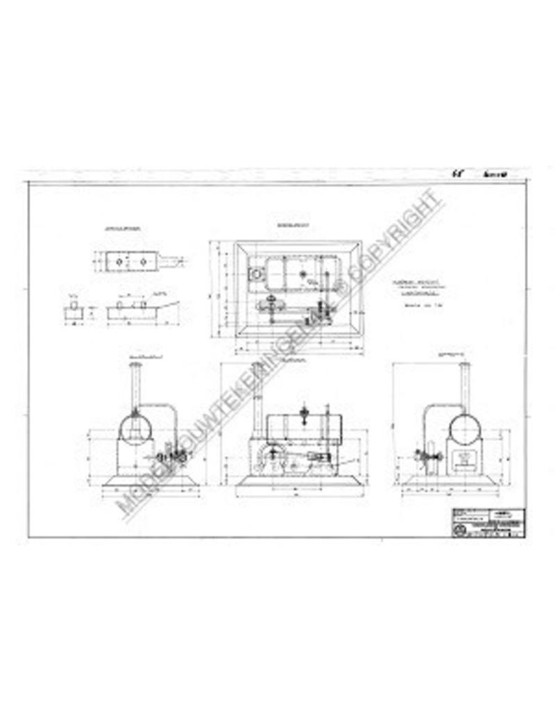 MBT 1 Zyl. Osz. Dampfmaschine mit Kessel "'t Horizontaaltje" - Bauzeichnung Maßstab 1 : N/A (60.01.038)