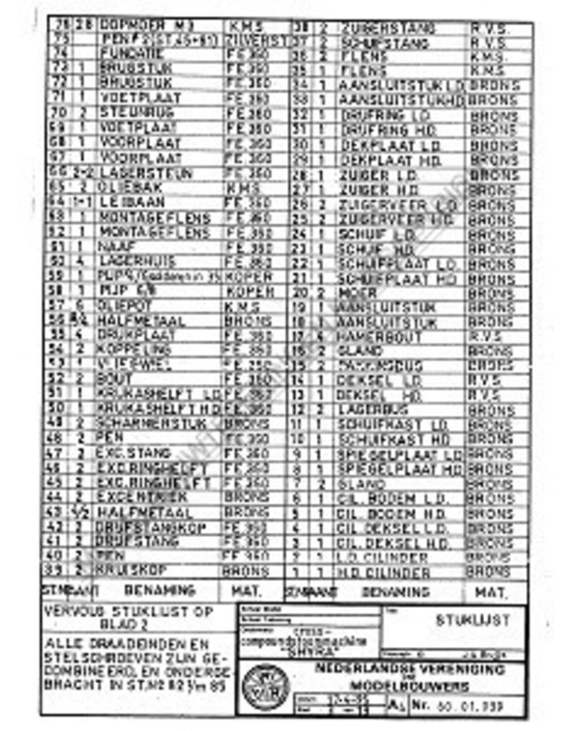 MBT cross-compoundstoommachine "Shyra" - Bouwtekening Schaal 1 : N/A (60.01.039)