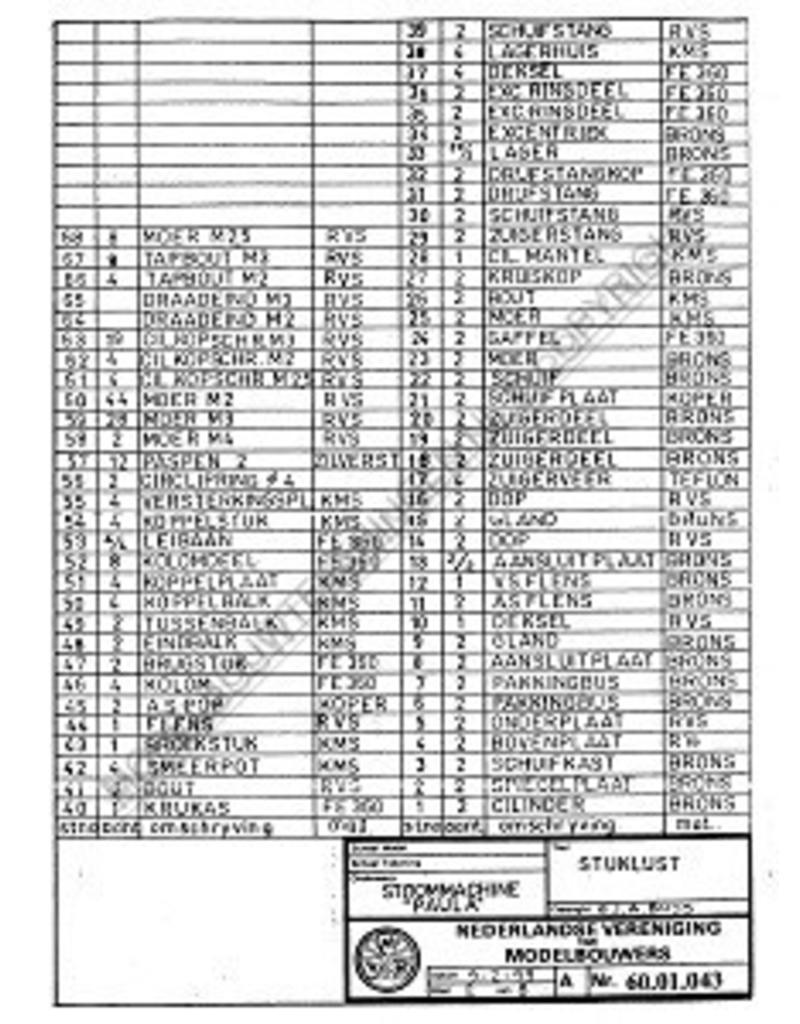 MBT 2-cilinder verticale stoommachine "Paula" - Bouwtekening Schaal 1 : N/A (60.01.043)